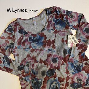 Medium Lularoe Lynnae long-sleeved top, grey with flowers